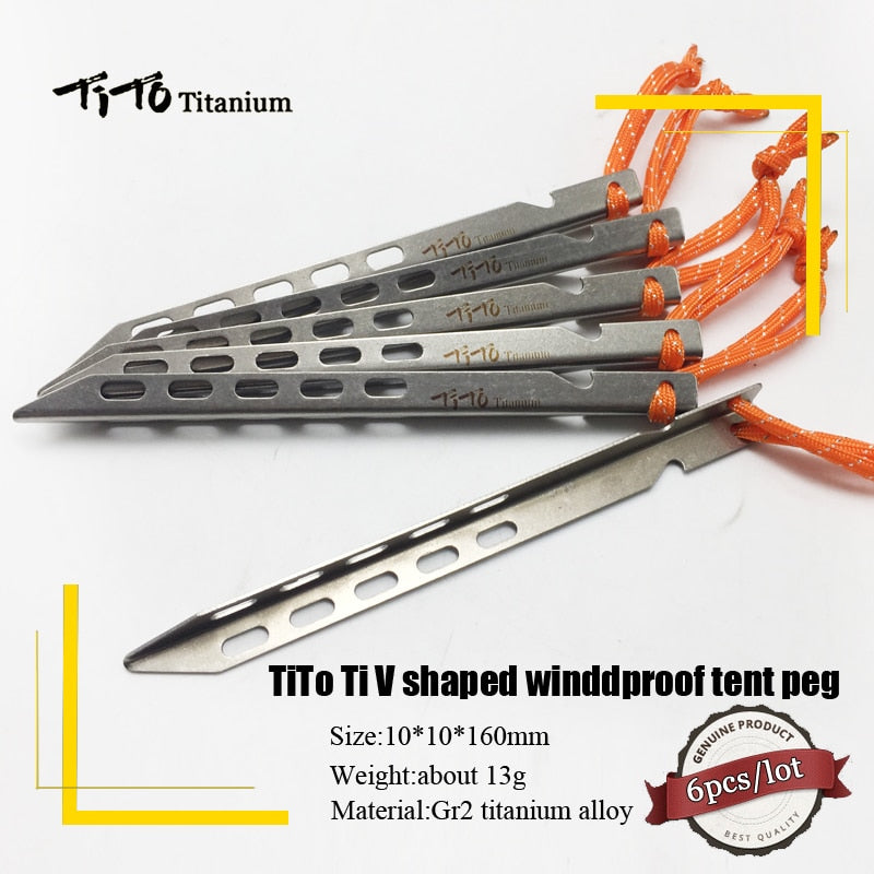 6pcs V Shape Titanium Tent Spike Peg